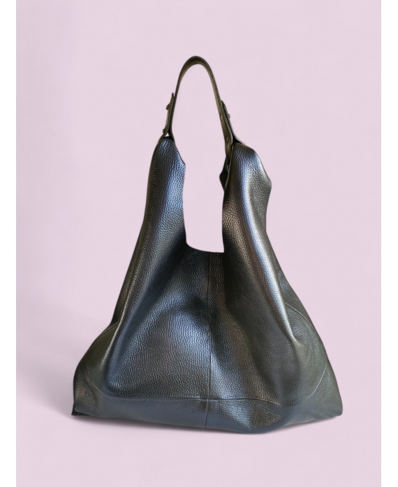 Helena tote bag in metallic navy leather